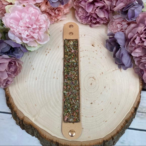 Crystal and Stone Leather Cuff Bracelet - Picture 2 of 6